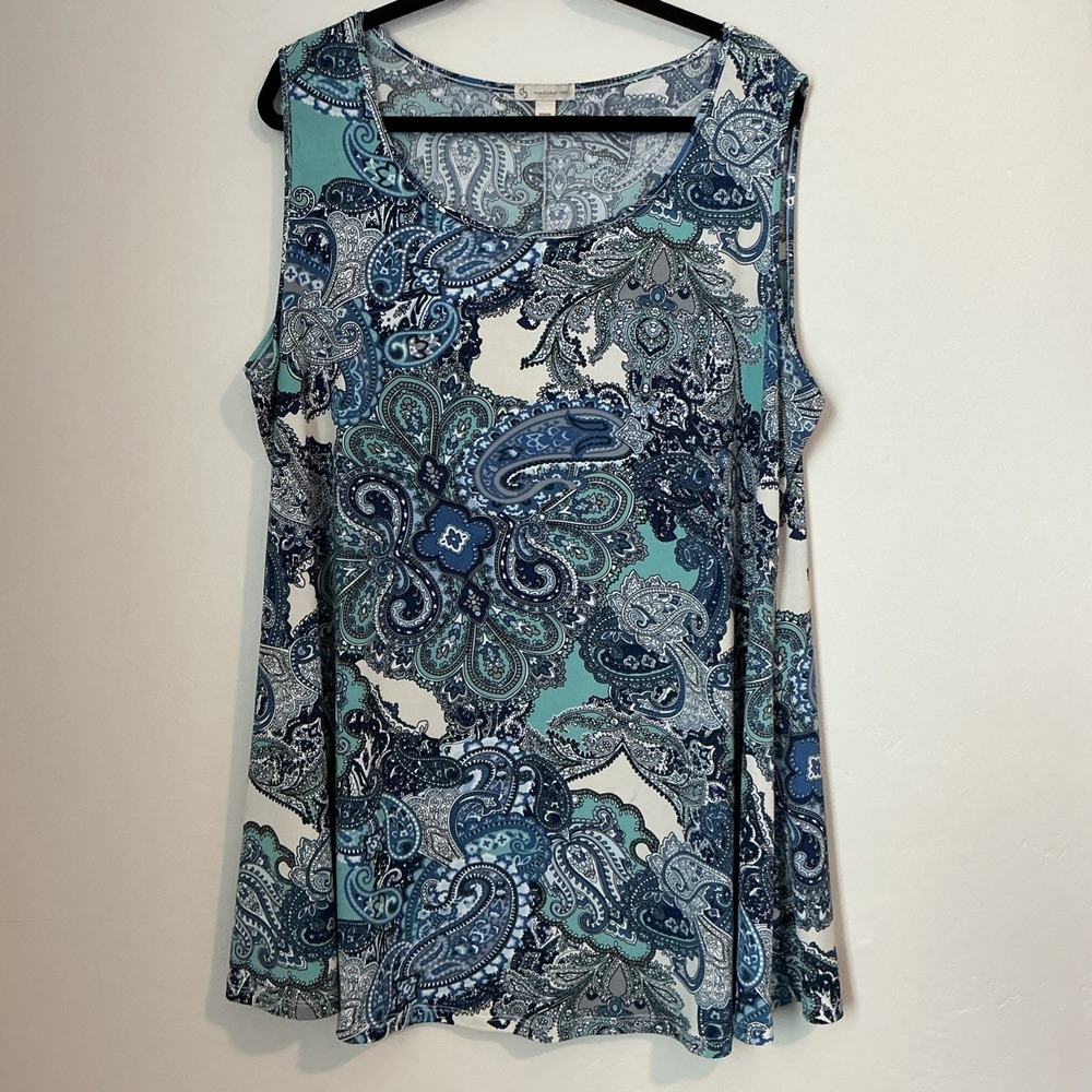 Dress Barn Sleeveless Tunic Blue/Green Paisley Medallion Print 2XL